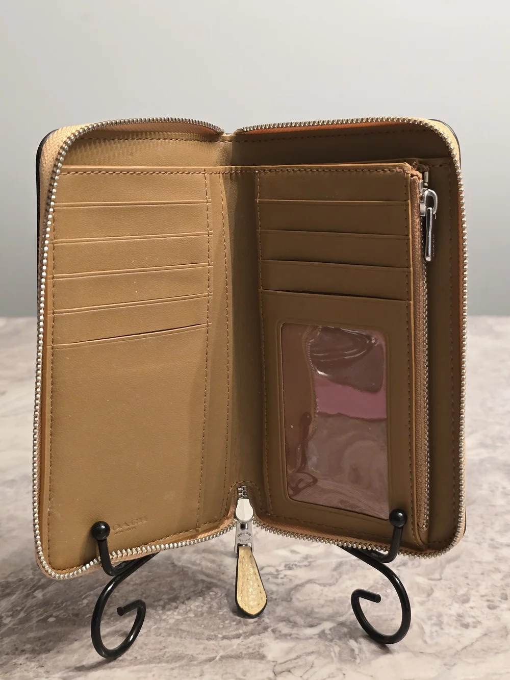 Coach Pebbled Leather Zip Wallet in Pale Yellow